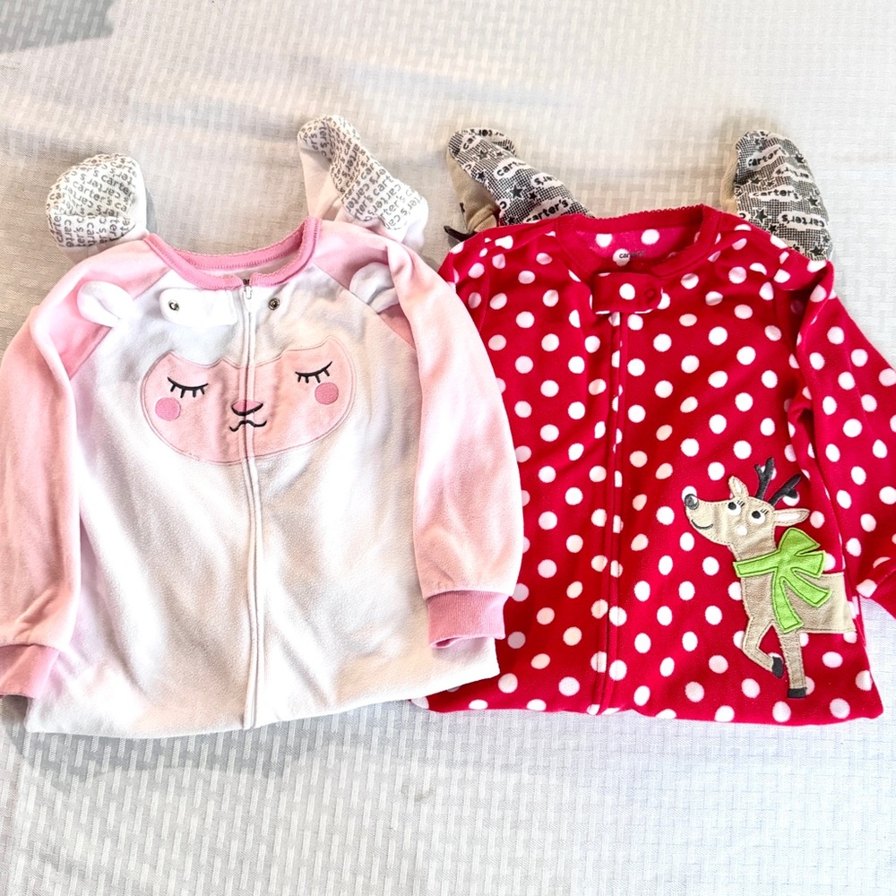 Carter’s 2T Fleece Pajama Set Footed‎ Sleepers Reindeer Christmas Lamb Holiday